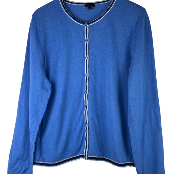 Talbots Sz XL 14 16 Cardigan Sweater Blue Career Casual Cotton Cashmere - Picture 2 of 6